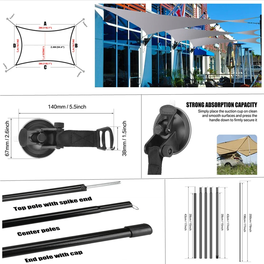 Car Awning Canopy 2x3M Waterproof UV Sun Shelter