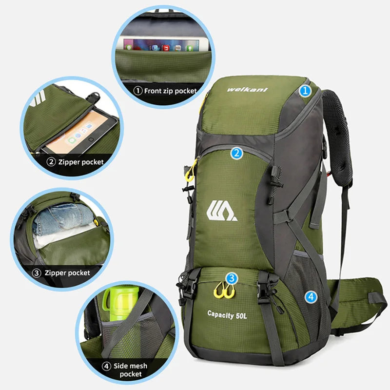 50L Hiking Backpack Waterproof Large Capacity Travel