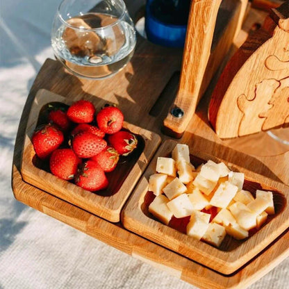 Wooden Folding Picnic Table with Wine Glass Holder – Portable