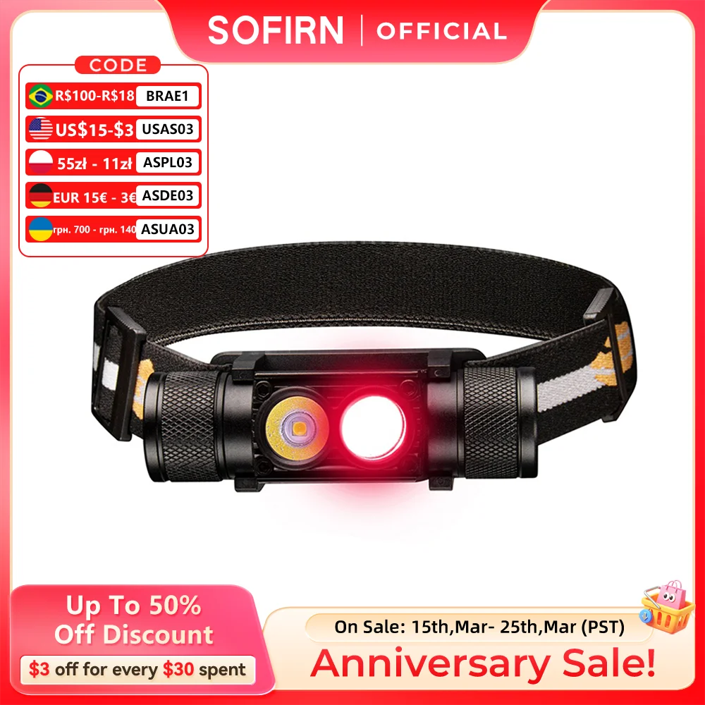 H25LR LED Headlamp with High CRI & Night Vision Red Light