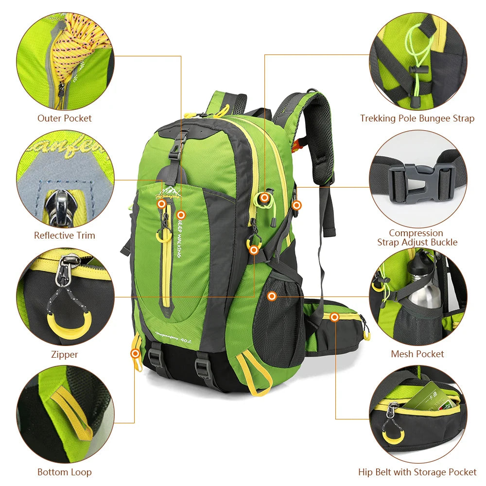 40L Lightweight Hiking Backpack with Water Resistance