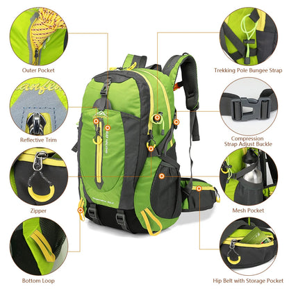 40L Lightweight Hiking Backpack with Water Resistance