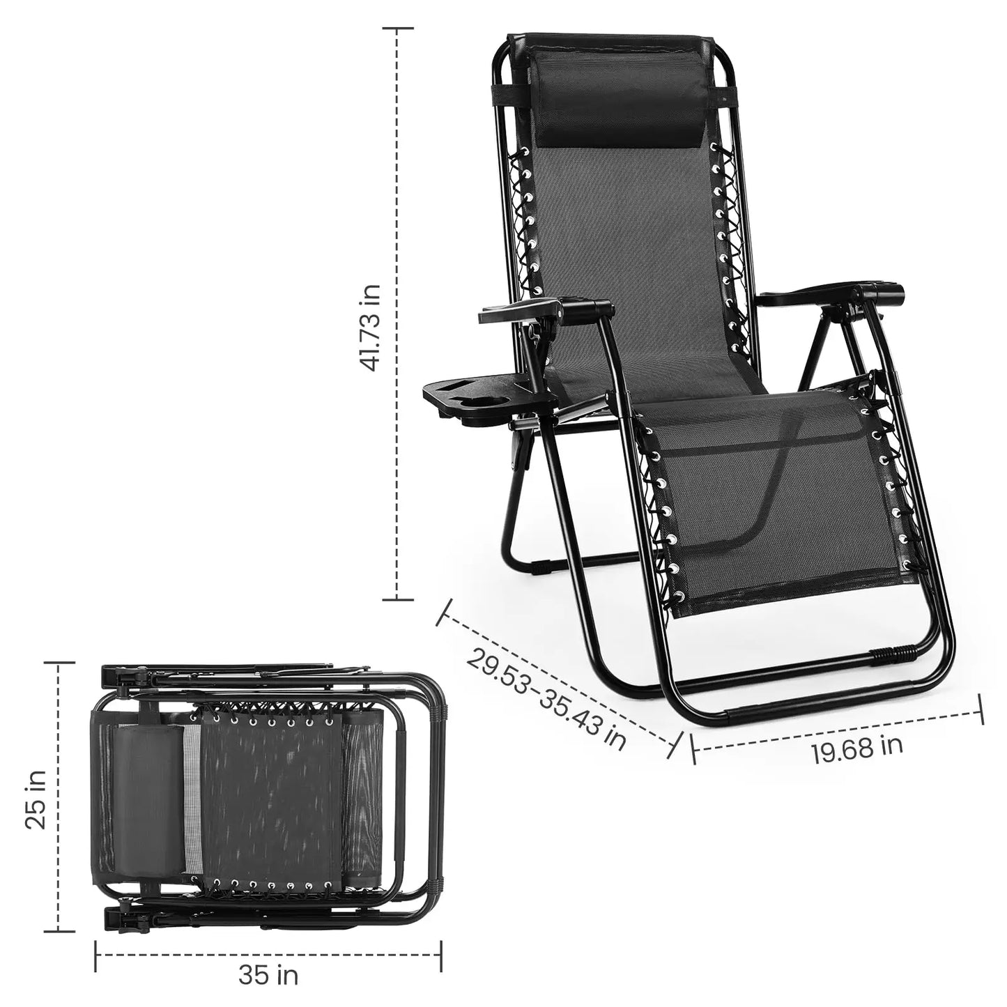 Zero Gravity Reclining Camping Chair Set with Cup Holders
