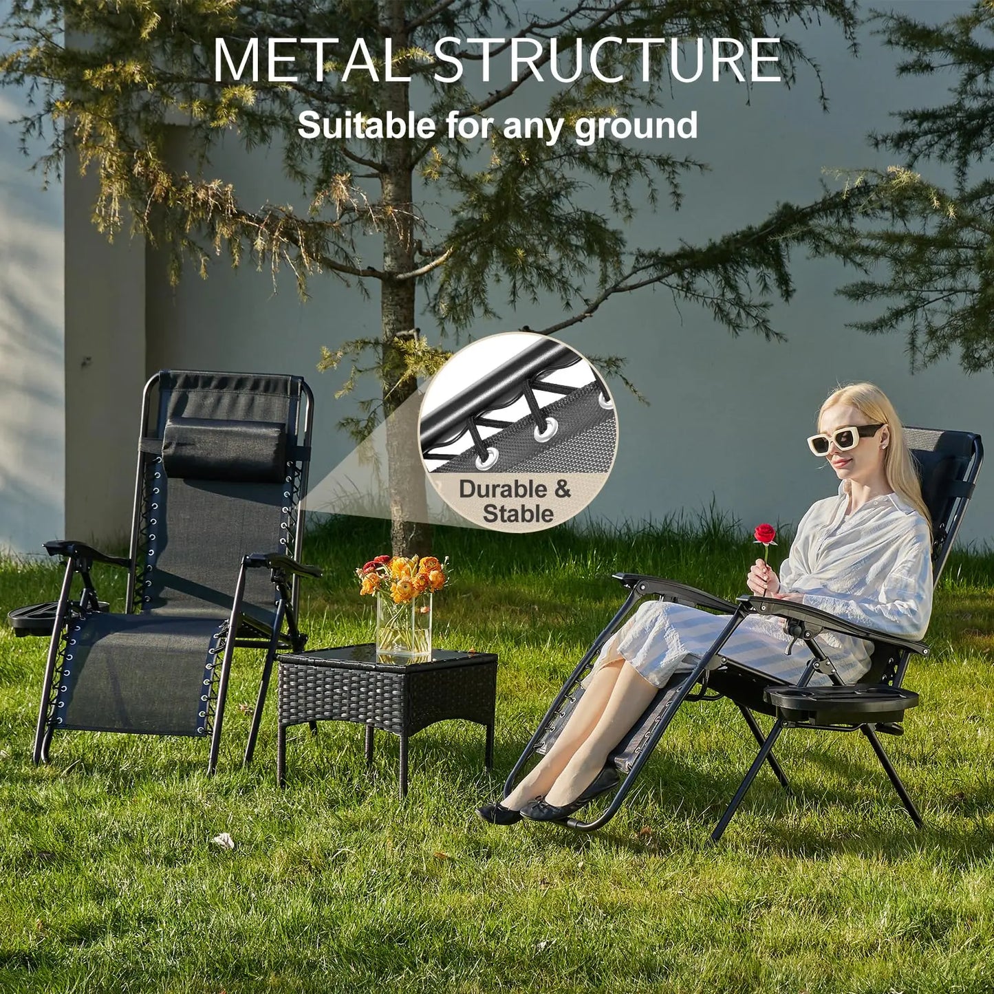 Zero Gravity Reclining Camping Chair Set with Cup Holders