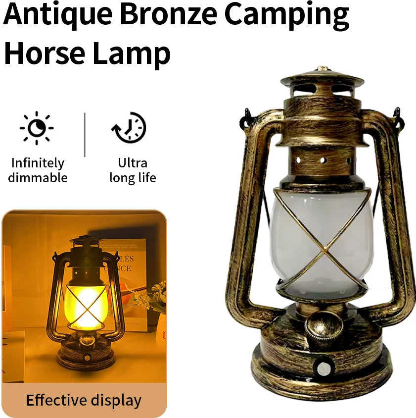 Retro Camping Lantern with Flame Mode & USB Recharge