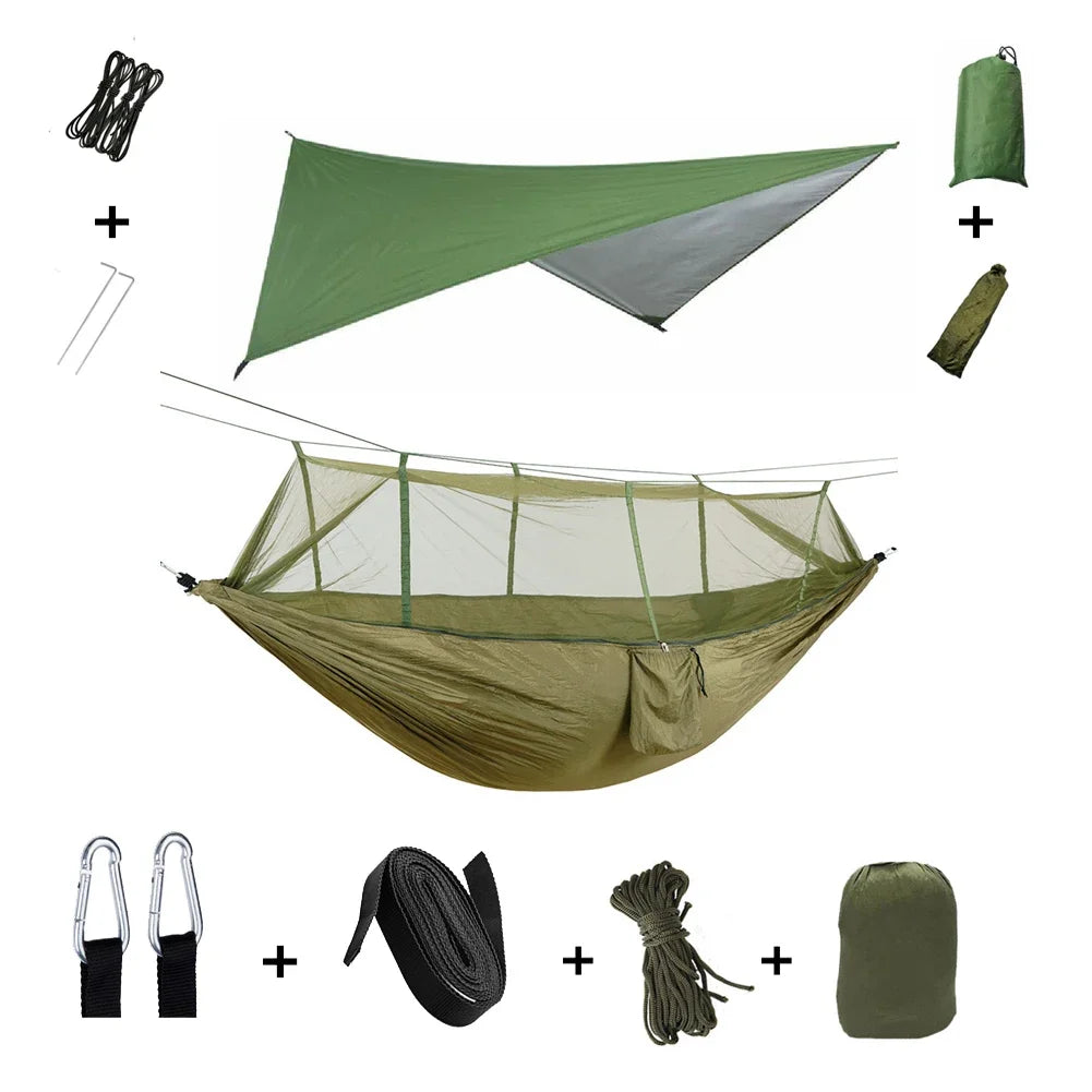 Camping Hammock with Rain Fly & Mosquito Net – All-Weather Comfort