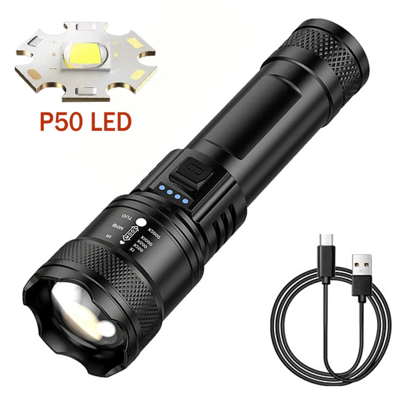 2000LM USB Rechargeable Tactical Flashlight for Camping