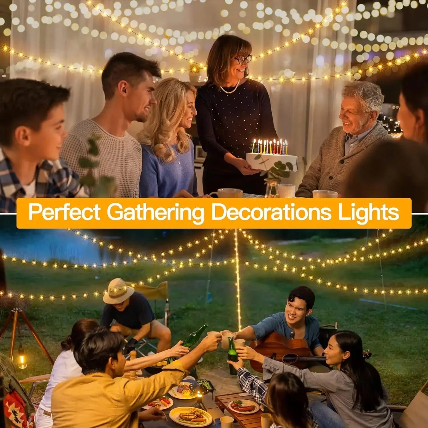 Outdoor LED String Lights with Remote for Camping Decor