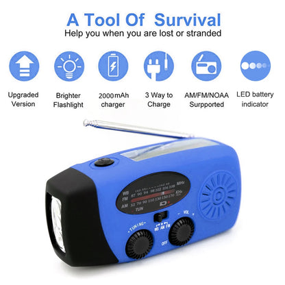 Emergency Radio with Solar & Hand Crank – 10000mAh Power Bank