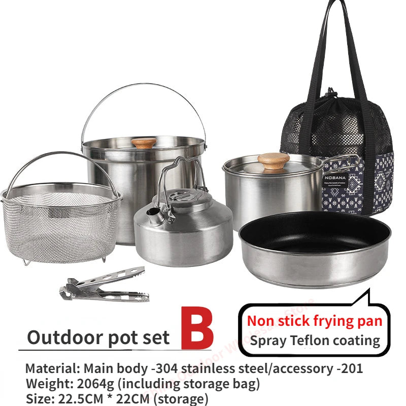 Outdoor Stainless Steel Camping Pot Set – 5L Family Cookware