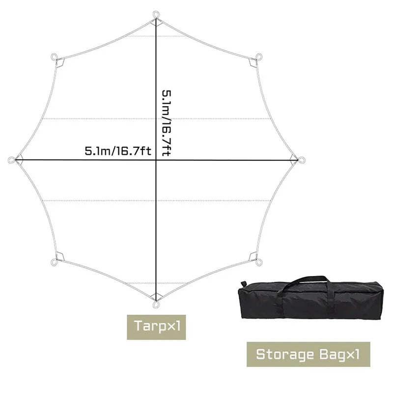 Large Camping Tarp Waterproof Sun Shelter 5.1m