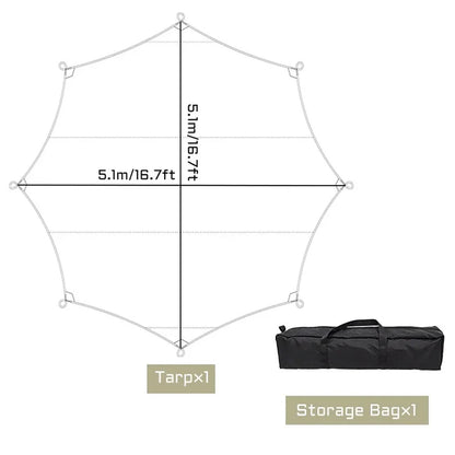 Large Camping Tarp Waterproof Sun Shelter 5.1m