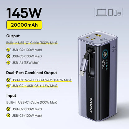 145W Portable Power Bank Fast Charging for Laptop & Phone
