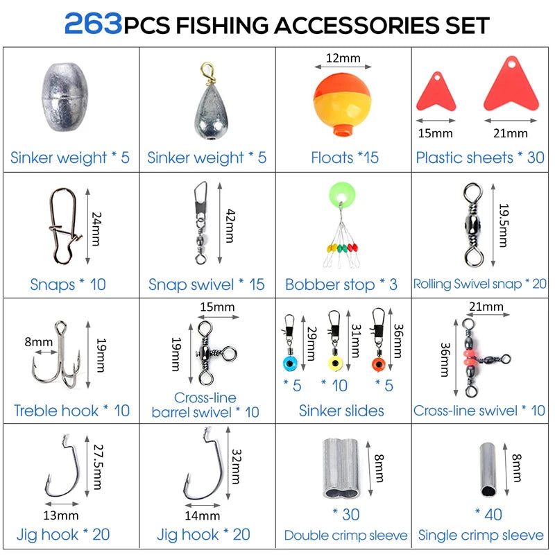 263pcs Fishing Accessories Kit – Complete Tackle Box Set