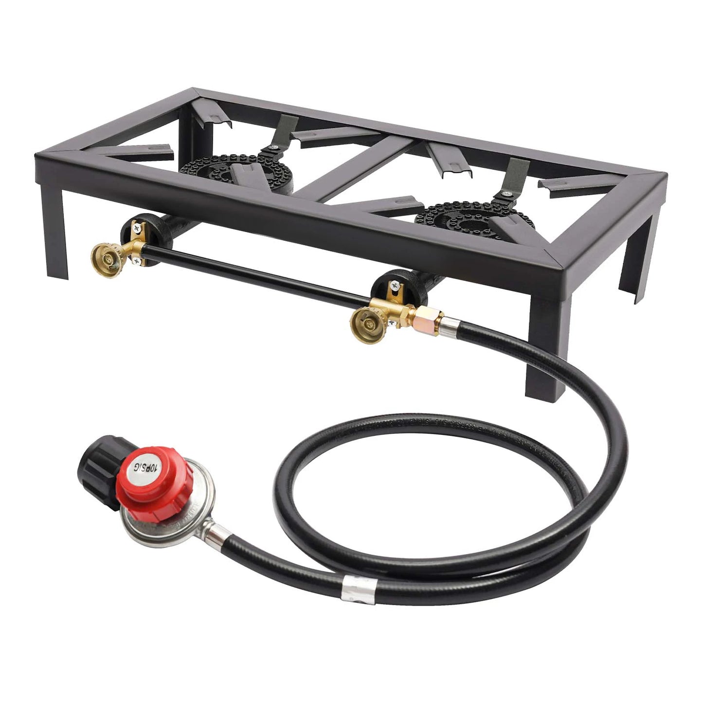 Portable Double Burner Camping Gas Stove with Regulator Hose