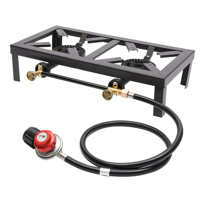 Portable Double Burner Camping Gas Stove with Regulator Hose