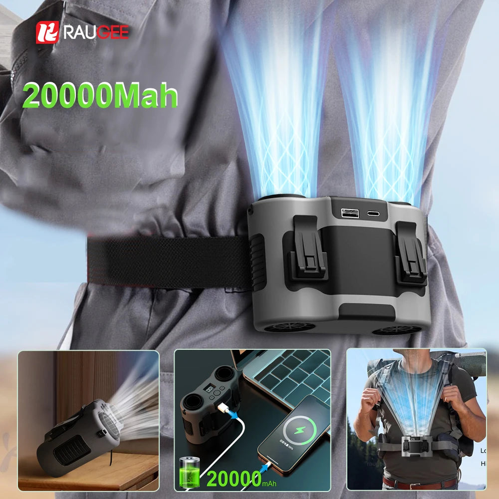 Portable Waist Clip Fan USB Rechargeable with Dual Airflow