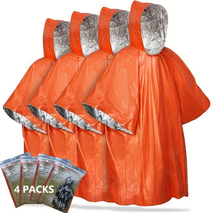 Emergency Rain Poncho with Thermal Heat Protection