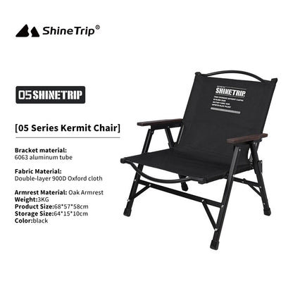 Foldable Camping Chair with Back Support & Oak Armrests