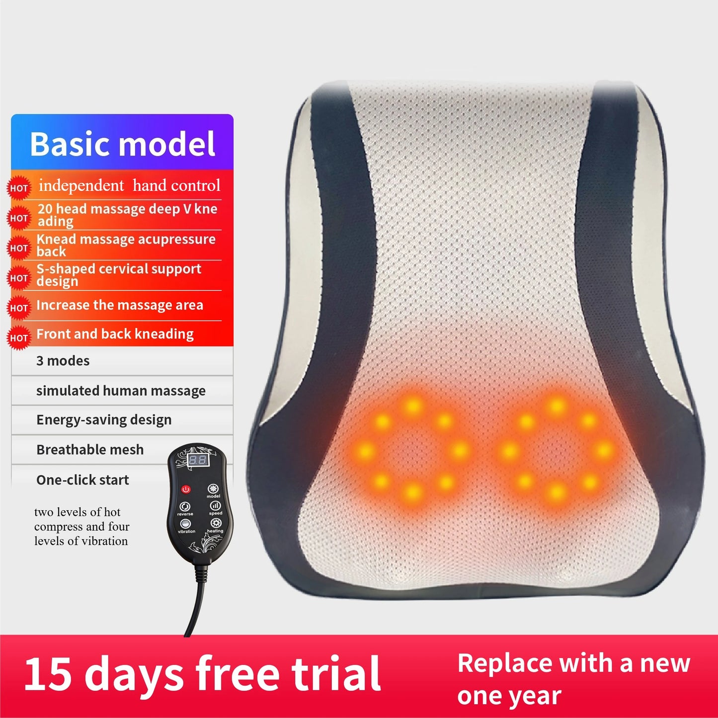 Neck Massage Pillow with Heat for Pain Relief