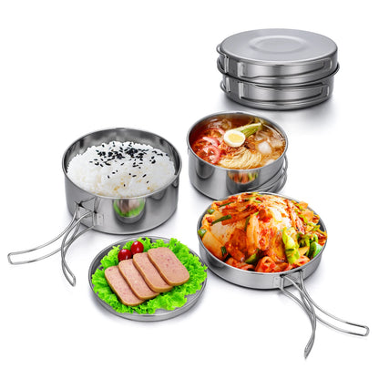 Outdoor Stainless-Steel Camping Cookware Set for Hiking