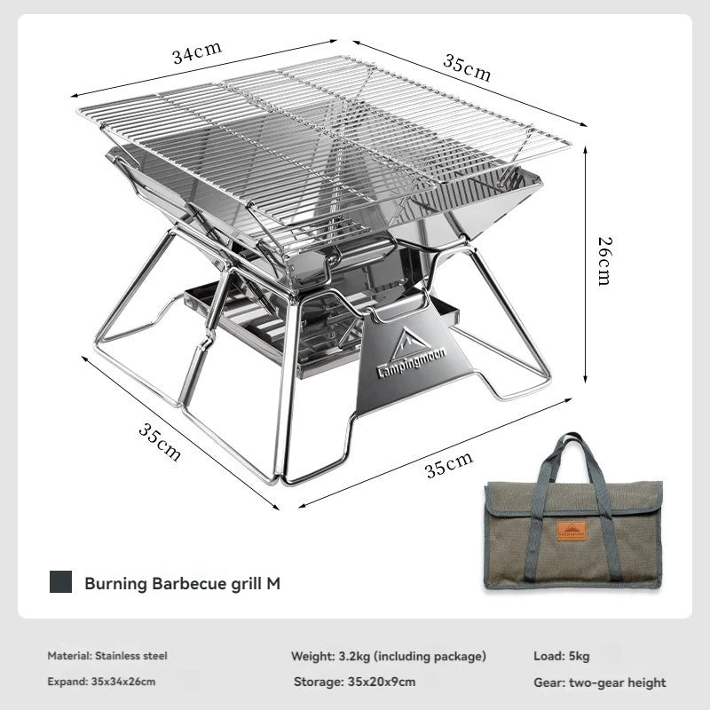 Portable Stainless Steel Camping BBQ Grill – Foldable & Lightweight