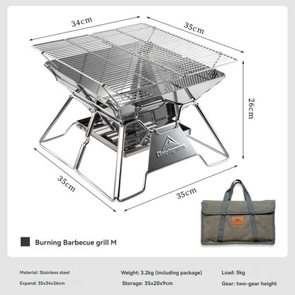 Portable Stainless Steel Camping BBQ Grill – Foldable & Lightweight