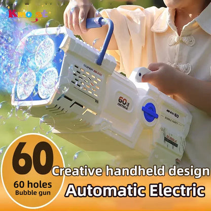 60-Hole Bubble Gun with LED Light for Kids’ Outdoor Fun