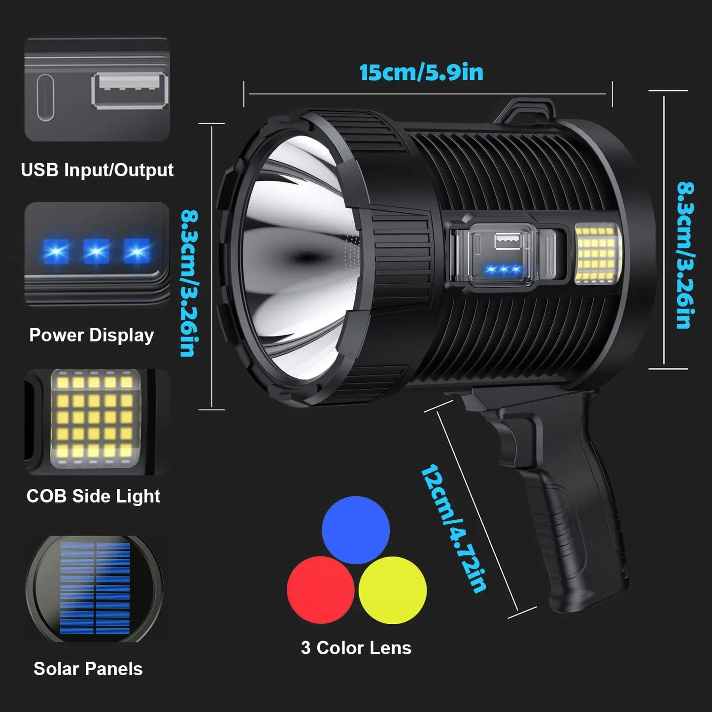 Rechargeable Spotlight 900000 Lumens Super Bright Handheld LED
