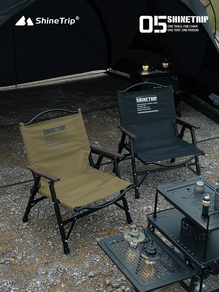Foldable Camping Chair with Back Support & Oak Armrests