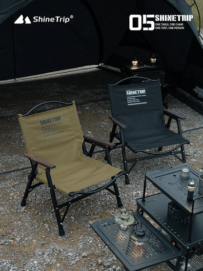Foldable Camping Chair with Back Support & Oak Armrests