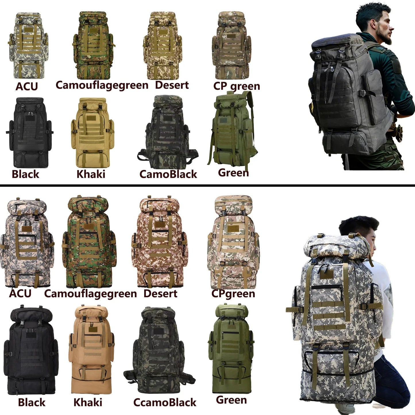 Large Hiking Backpack 80L Waterproof for Camping