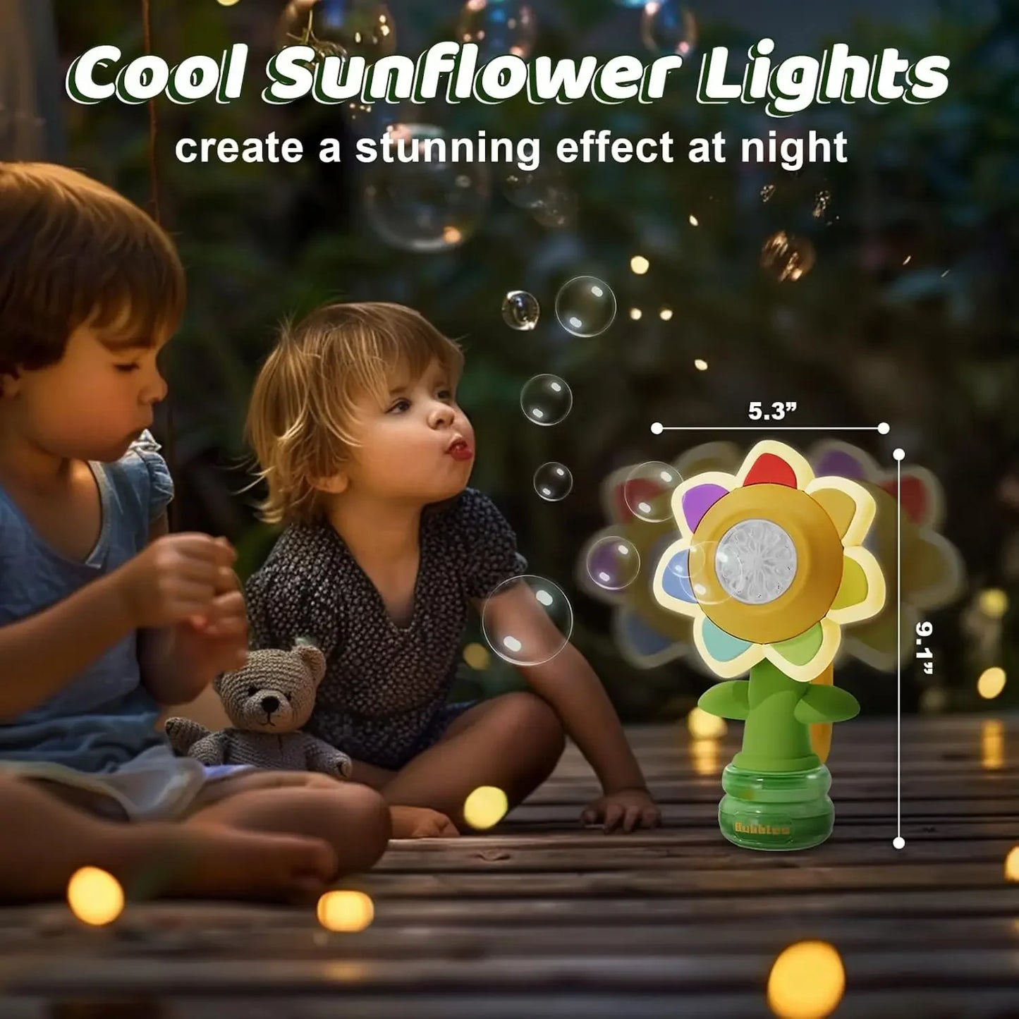 Sunflower Bubble Machine with Lights & 3-Speed Fun