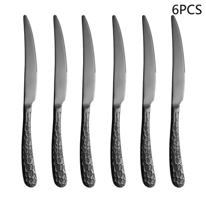 Black Stainless Steel Cutlery Set – Eco-Friendly 4/6/16/24PCS