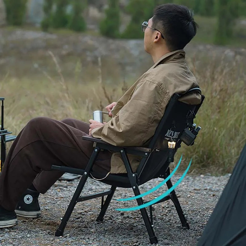 Foldable Camping Chair with Back Support & Oak Armrests
