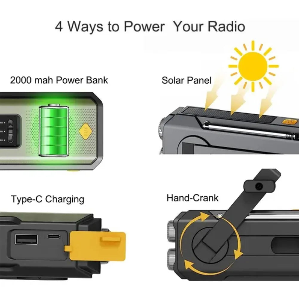 Emergency Weather Radio with Power Bank & Flashlight