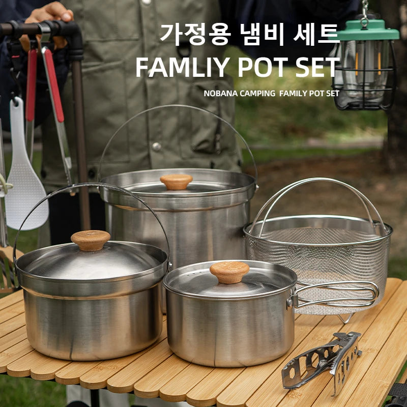 Outdoor Stainless Steel Camping Pot Set – 5L Family Cookware