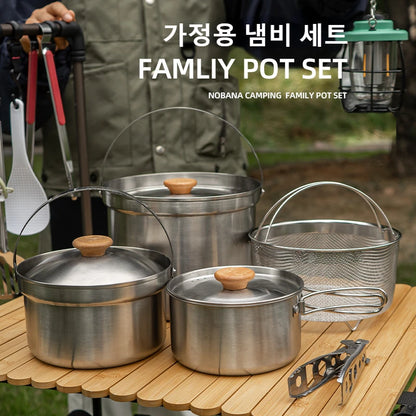 Outdoor Stainless Steel Camping Pot Set – 5L Family Cookware
