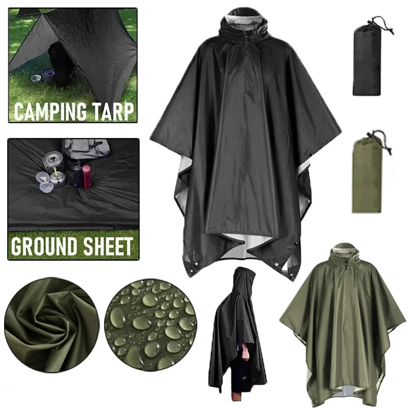 3-in-1 Waterproof Rain Poncho for Camping & Hiking