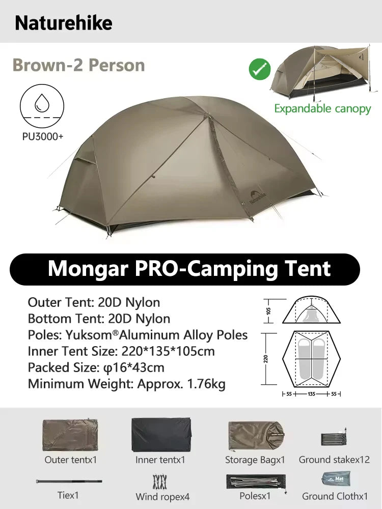 Ultralight Backpacking Tent 2 Person Waterproof Hiking