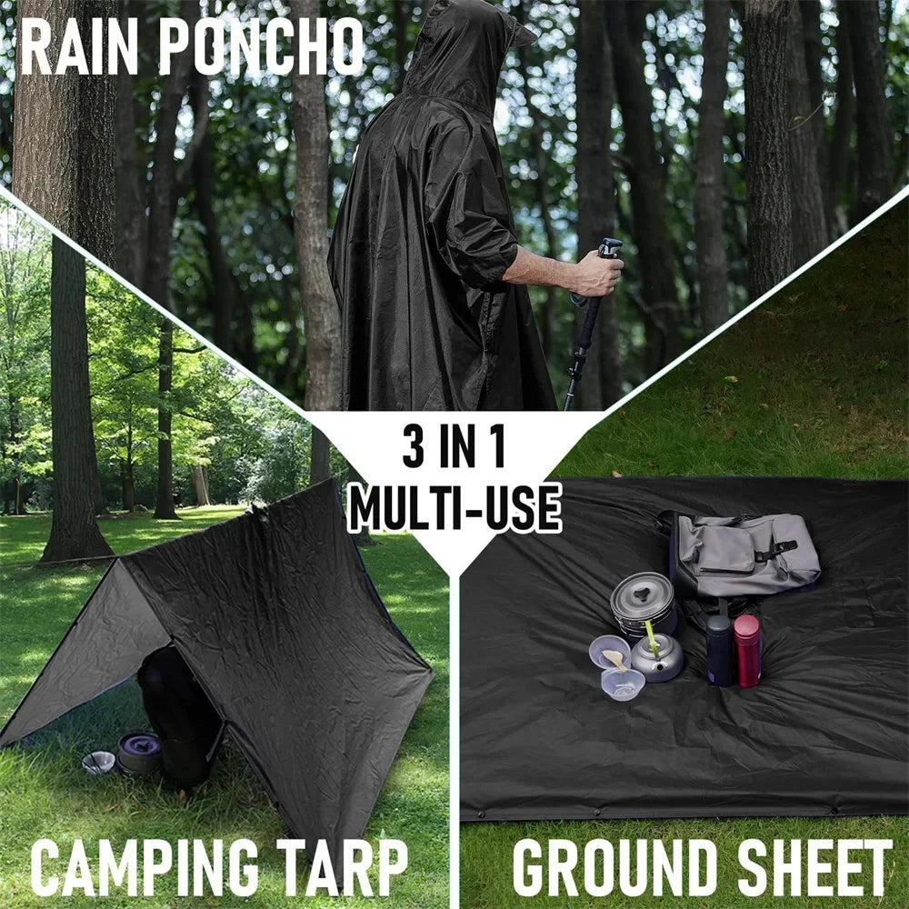 3-in-1 Military Rain Poncho for Camping & Hiking