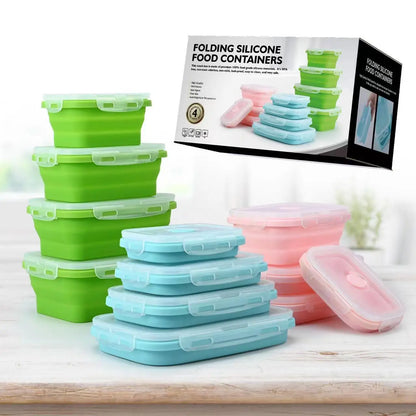 4-Pack Collapsible Silicone Lunch Boxes – Space-Saving Food Storage