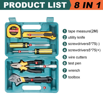 Car Repair Tool Kit with 13-Piece Hand Tools & Toolbox