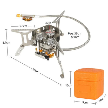 Portable Three-Head Camping Stove – Windproof & Foldable