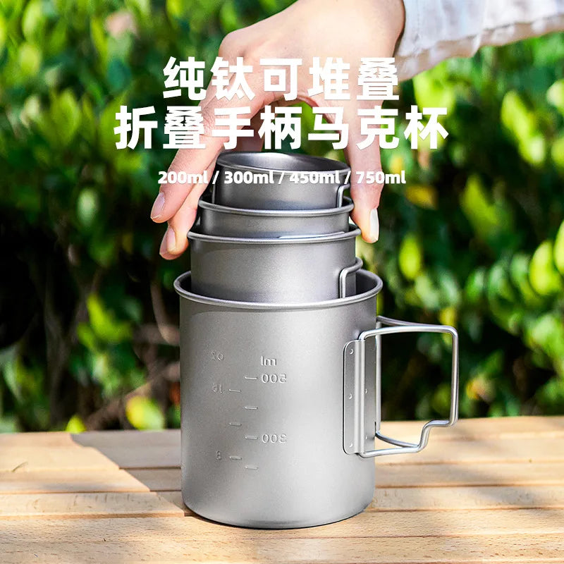 Ultralight Titanium Camping Pot Cups – 300/450/750ml