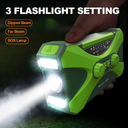 Emergency Radio with Solar & Hand Crank – 10000mAh Power Bank