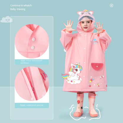Kids Waterproof Raincoat with Backpack Cover