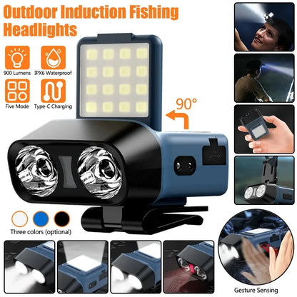 USB Rechargeable COB LED Headlamp for Camping & Fishing