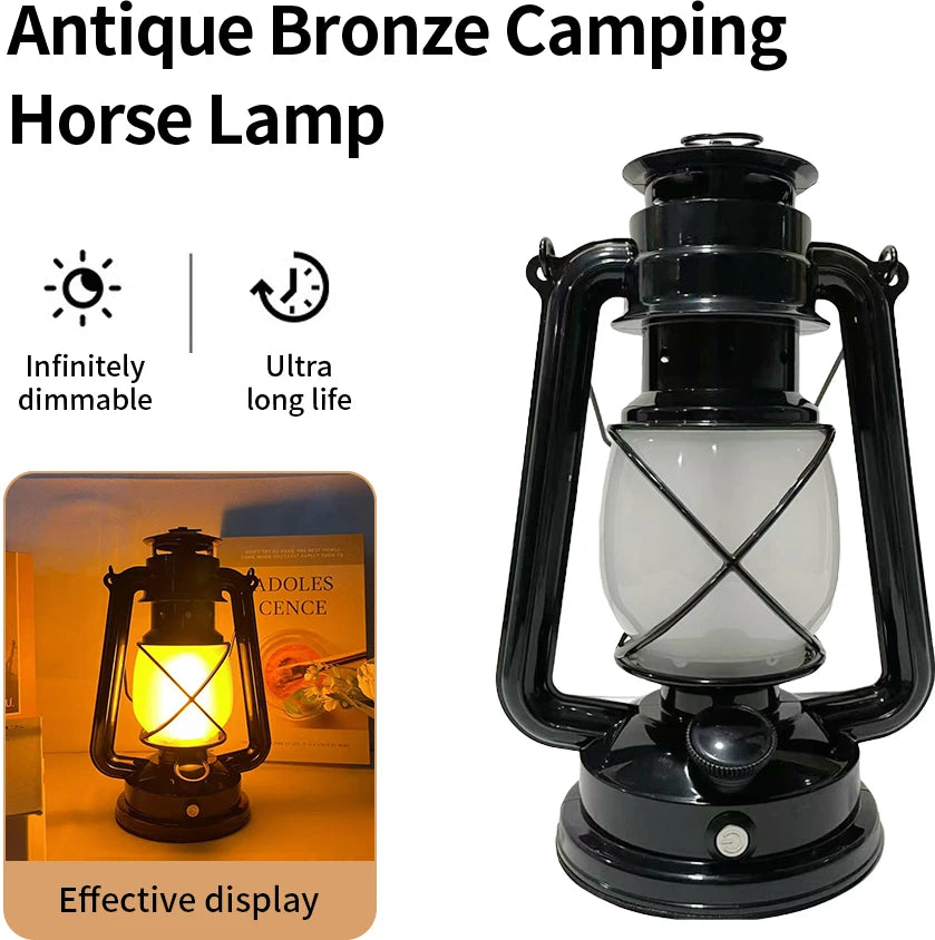 Retro Camping Lantern with Flame Mode & USB Recharge