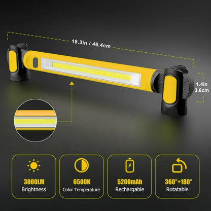 Magnetic Work Light Rechargeable 3000 Lumens Bright